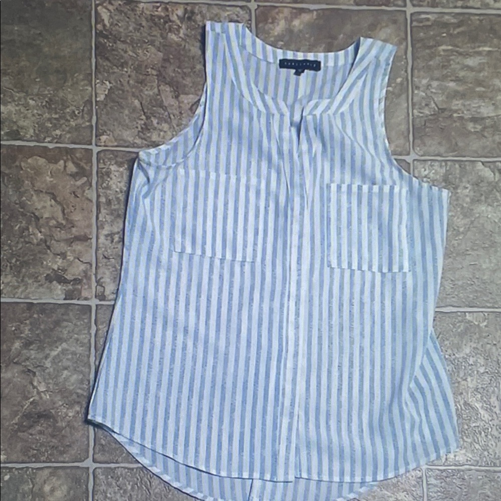 Sanctuary Blue and White Striped Sleeveless Button-Front Tank